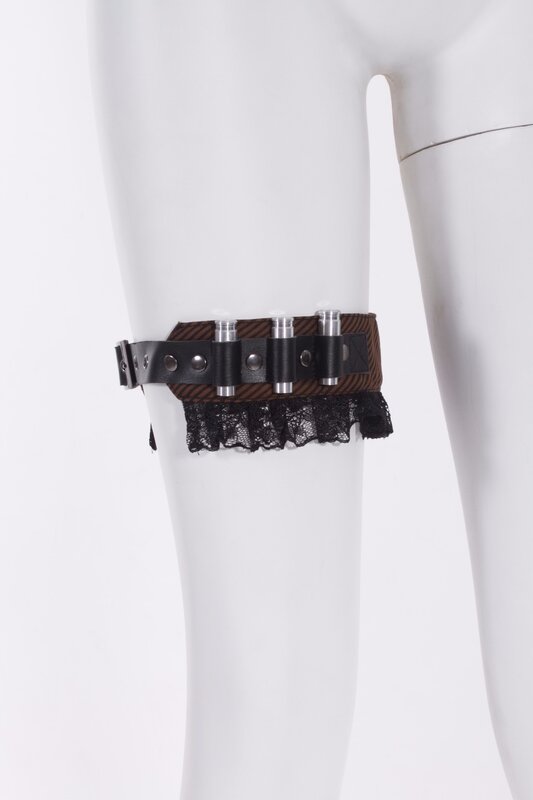 RQ-anillo gótico para mujer, de una sola pierna, cuero café, Vervel, talla libre, de encaje negro, con hebilla, una sola pieza