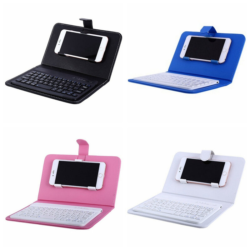 Capa para teclado sem fio de couro pu, portátil, proteção para celular, com teclado bluetooth para smartphone iphone 6 7