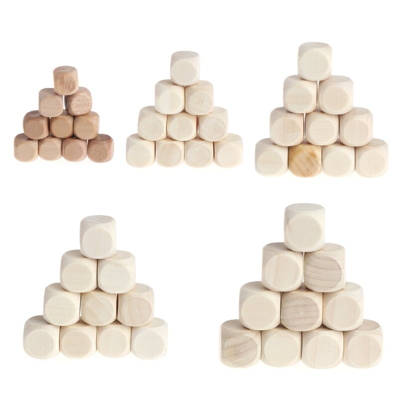 10Pcs/Set 6 Sided Blank Wood Dice Party Family DIY Games Printing Engraving Kid Toys