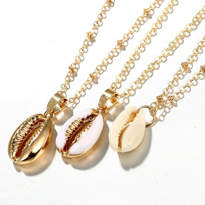 Três camadas de concha pingente colar natural concha de ouro feminino melhor amigo 2020 moda cowry gargantilha colar boêmio jóias