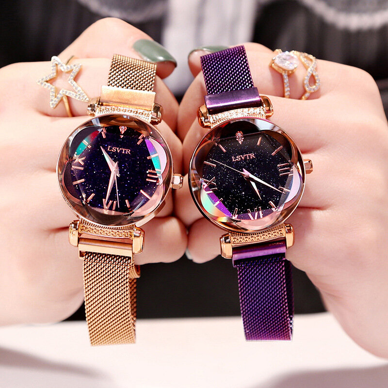 Luksusowy różany złoty zegarek damski magnes Starry Sky Wrist Watch 2019 panie cyfra rzymska zegarek reloj mujer relogio feminino