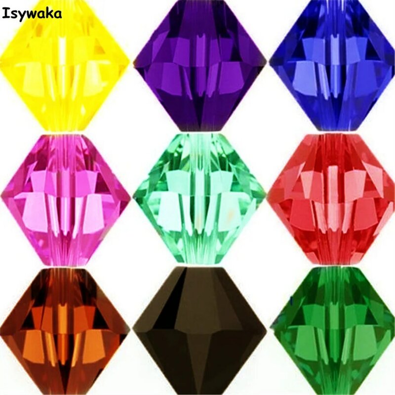 Isywaka venda u escolher a cor 3mm 4mm 6mm 8mm bicone áustria cristal grânulo de vidro charme solto espaçador grânulo para diy jóias fazendo
