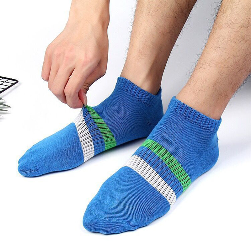 5 Pairs/lot Men Socks Cotton Fashion Casual Stripe Mouth Style Ankle Sock Summer Comfortable Breathable Deodorant Male Sock