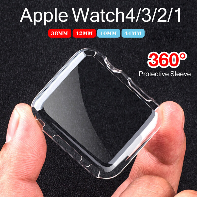 Capa de tpu transparente para apple watch, protetor para iwatch 6 se 5 4 3 2 1 38mm 42mm 44mm 360