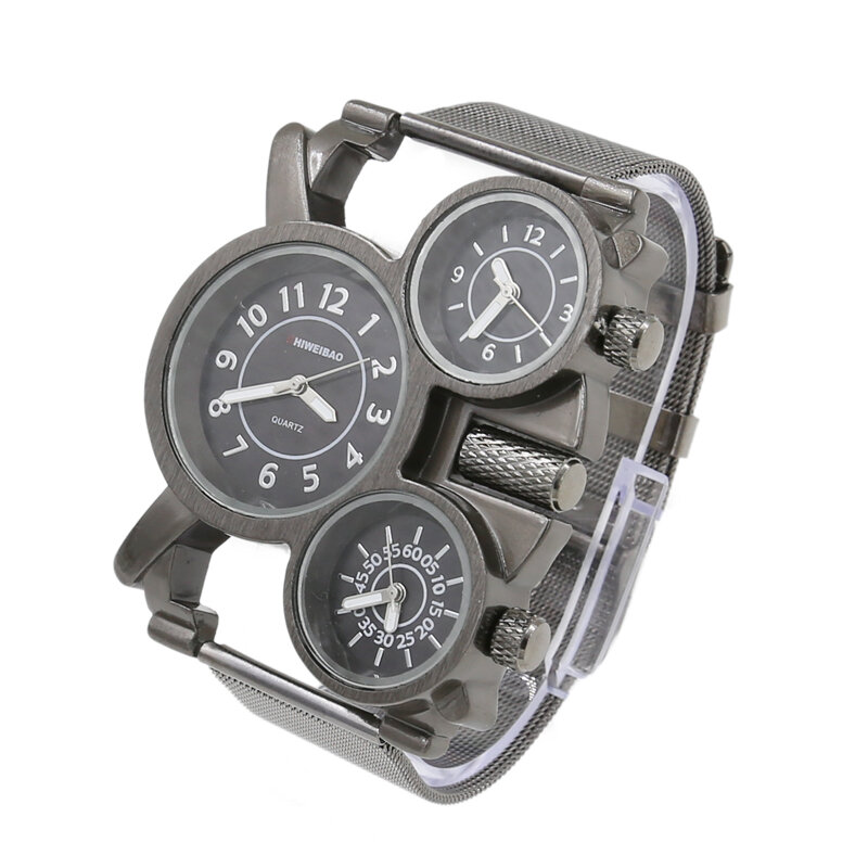 Creatieve Heren Horloges Topmerk Luxe Zwart Steel Mesh Band drie Keer Militaire Horloge Mannen Unieke Quartz Polshorloge Man uur