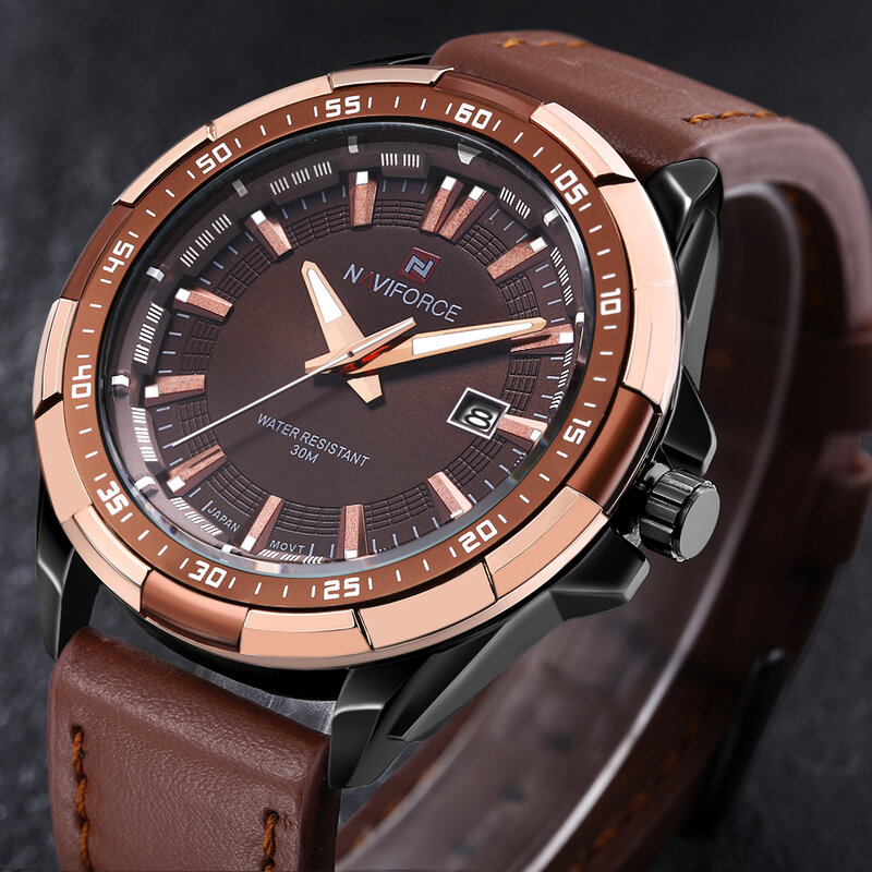 Relógios dos homens marca superior de luxo naviforce esporte quartzo à prova dwaterproof água relógio pulso couro masculino relogio masculino nf9056