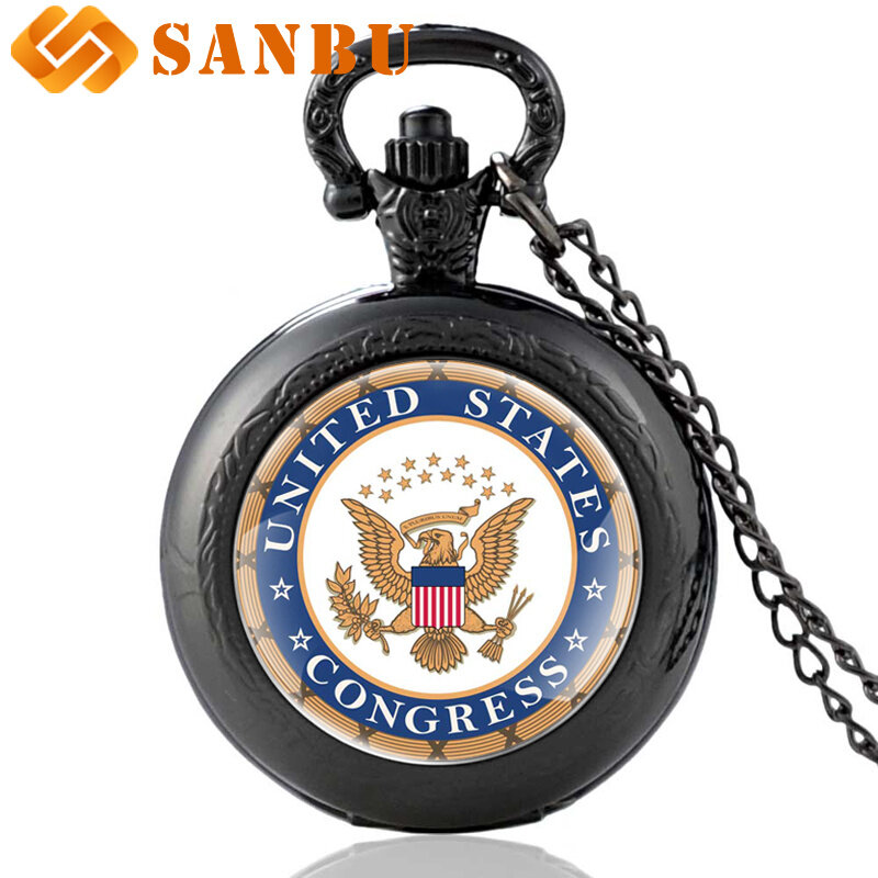 Bronze Cabochon Vidro do Congresso Dos Estados Unidos do vintage Quartzo Relógio de Bolso