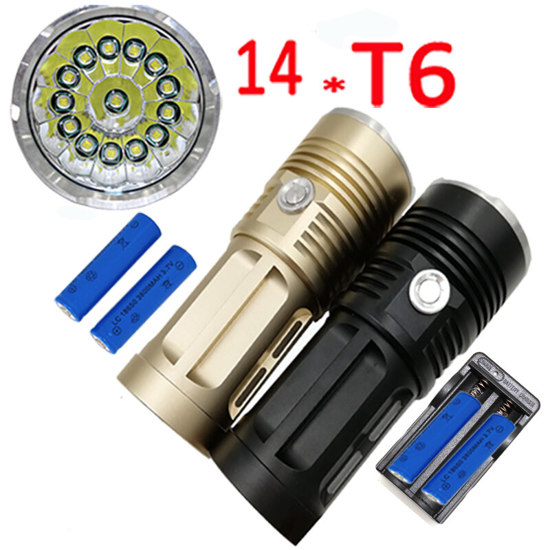 Linterna táctica LED T6, lámpara de 15000LM, 14x XM-L, 5 modos, batería de 4x18650, cargador de luz nocturna para acampar al aire libre