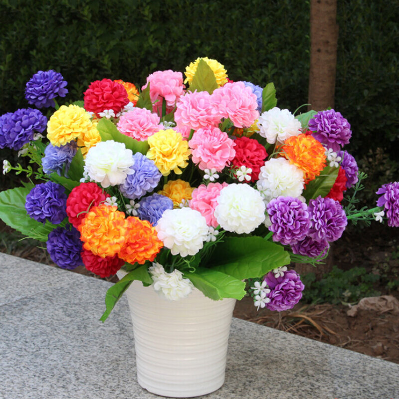 Flores falsas multicolores, alambre de plástico hermoso, 8 hortensias, decoración Artificial para el hogar, crisantemos aromáticos