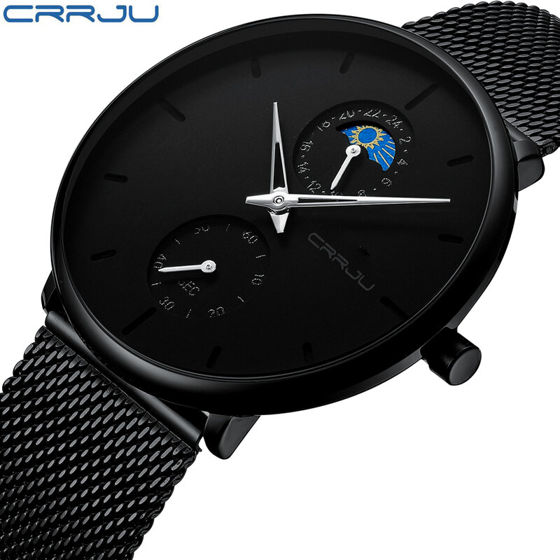 2019 новые часы CRRJU лучший бренд класса люкс для мужчин модное платье сталь кварцевые часы идеальный подарок черный циферблат современный сти...