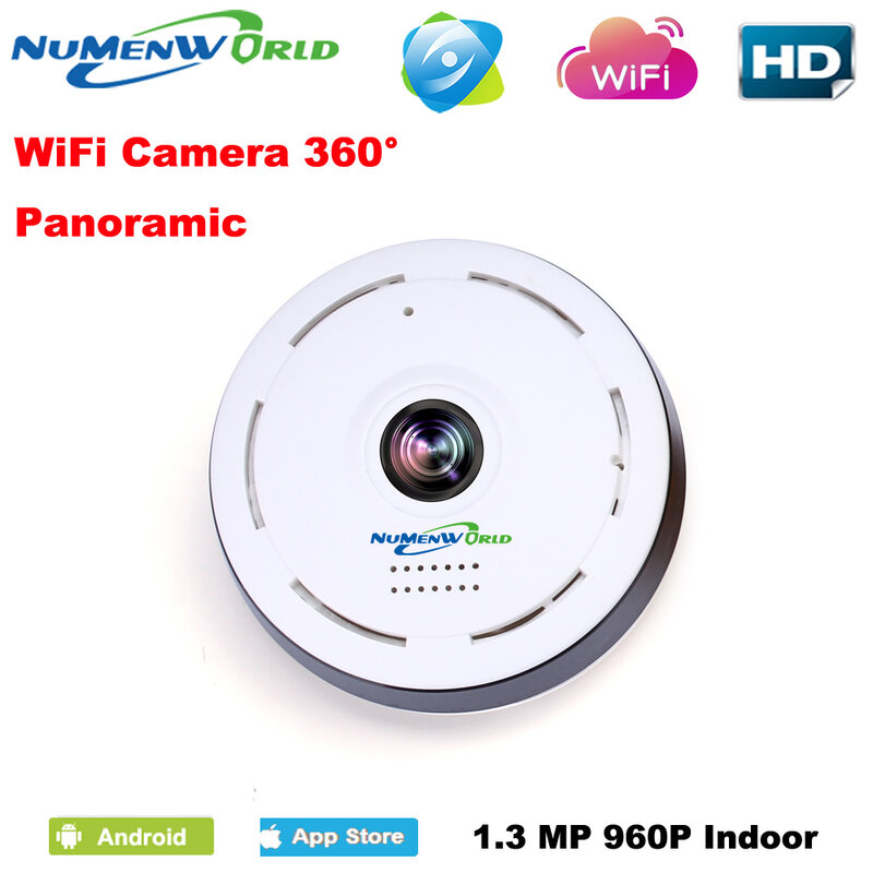 Câmera de vigilância inteligente 360 graus, sem fio, ip, olho de peixe, suporte bidirecional, áudio p2p, 960p, hd, câmera wi-fi