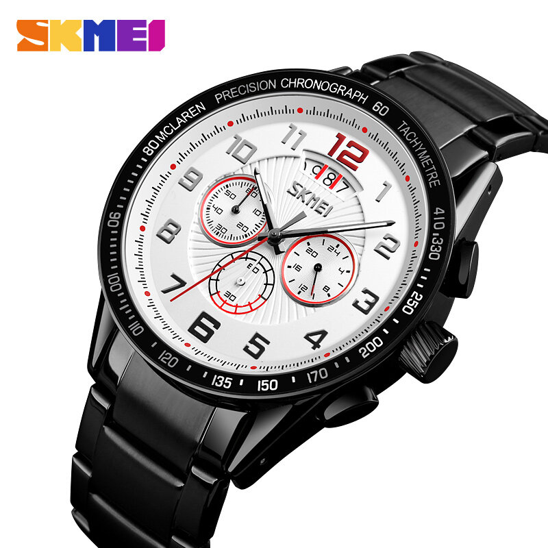 Skmei relógio masculino de quartzo 9176, relógio com calendário, visor grande, aço inoxidável de luxo, à prova d'água, personalidade