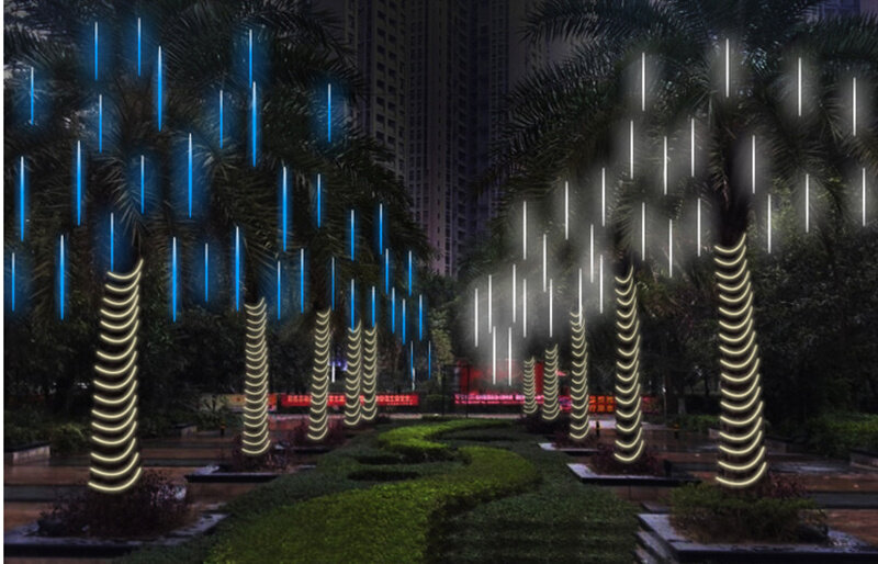 Cadena de luz LED para ducha de meteoros, tubo de lluvia, luz nocturna, decoración navideña, impermeable, 110V-220V, Color colorido, boda romántica