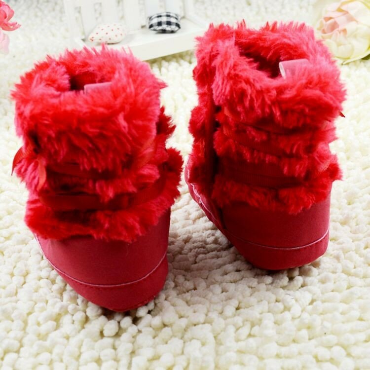 겨울 따뜻한 첫 워커 아기 소녀 유아 부츠 나비 매듭 안티-슬립 신발
