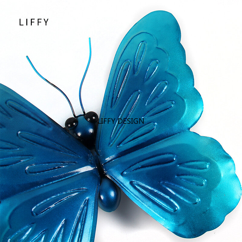Liffy presente azul metal borboleta decoração de parede para decoração do jardim animais ao ar livre ornamentos para estátuas quintal