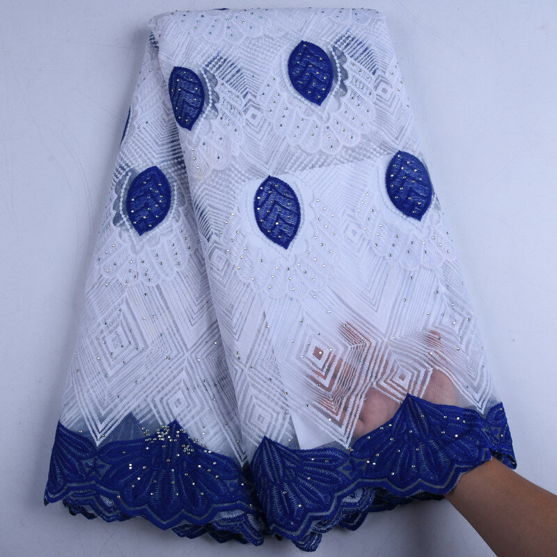 R Blue-tela de encaje africano 2019, tejido de encaje francés bordado, tela de tul nigeriano con piedras para boda Y1570