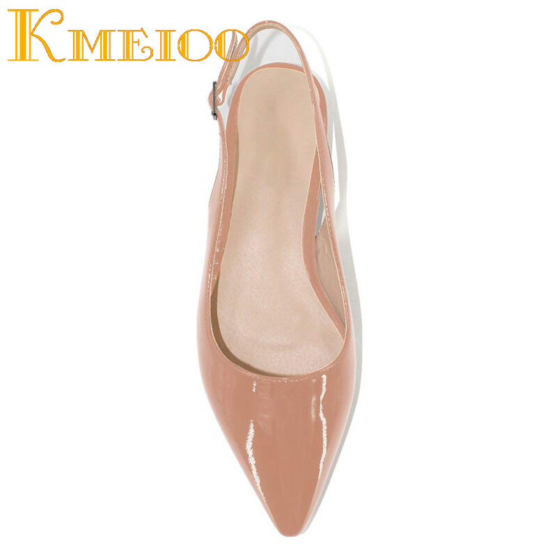 Kmeioo 2021 gorąca sprzedaż kobiet buty szpiczasty nosek sandały Slingback niskie obcasy klamra Drees buty 2.5CM podstawowe obcasy kobiet dorywczo
