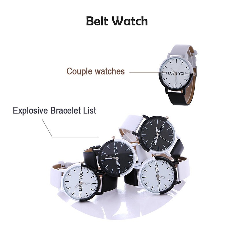 Relógio masculino elegante, relógio de pulso unissex de couro pu preto e branco, 1 peça