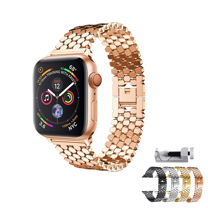 Pulseira de relógio em aço inoxidável, acessórios para apple watch 5/4/3/2/1, pulseira para apple watch de 42mm 38mm 44mm 40mm e iwatch