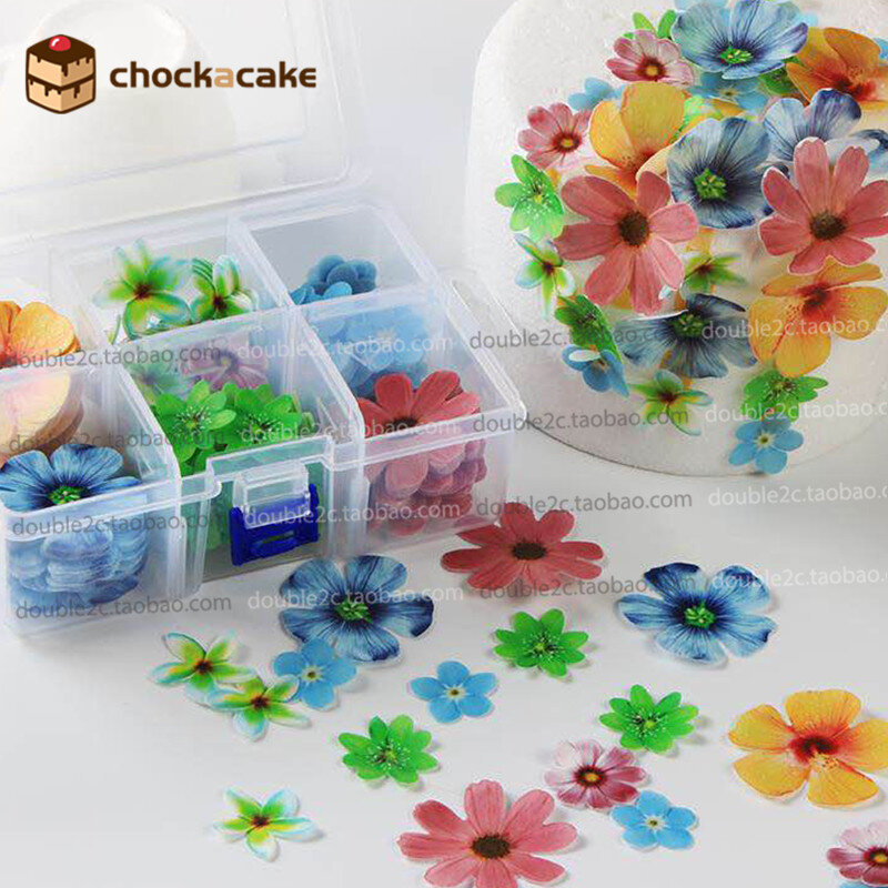 Fleurs comestibles pour décorations de gâteaux, décoration d'idée de gâteau de fleurs de gaufrette de 37 pièces, papier comestible pour la décoration de cupcake