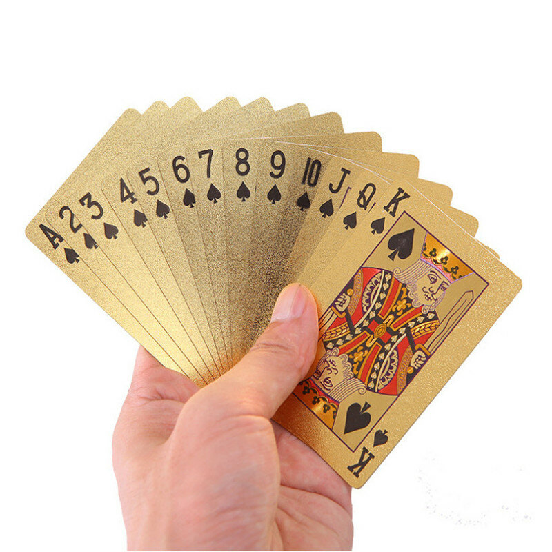 54 pz/pacco collezione di novità Poker lamina d'oro carte da gioco in plastica PVC impermeabile Set da tavolo nero tinta unita