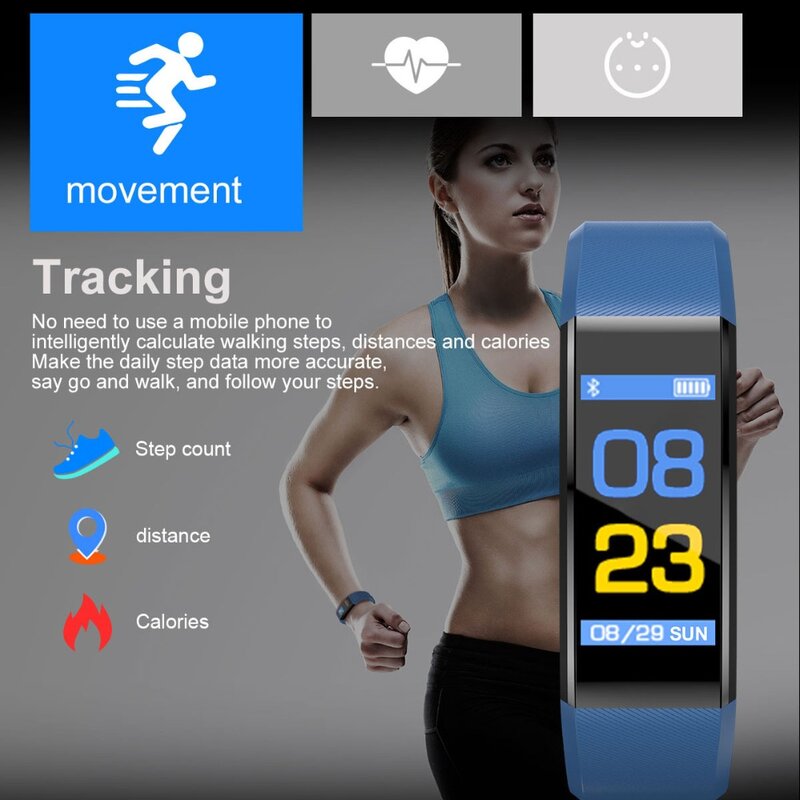 Reloj inteligente deportivo con control del ritmo cardíaco y de la presión sanguínea para hombre y mujer, reloj inteligente con LED