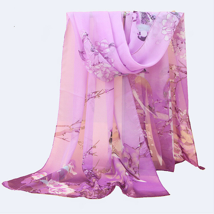 Bufanda suave con estampado de flores para mujer, estola de chifón largo, media, 2019