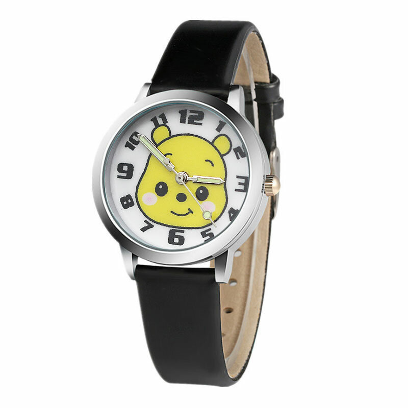 Boy girl casual watch cute yellow cartoon bear child quartz clock simple leather design kids student watch  relogio