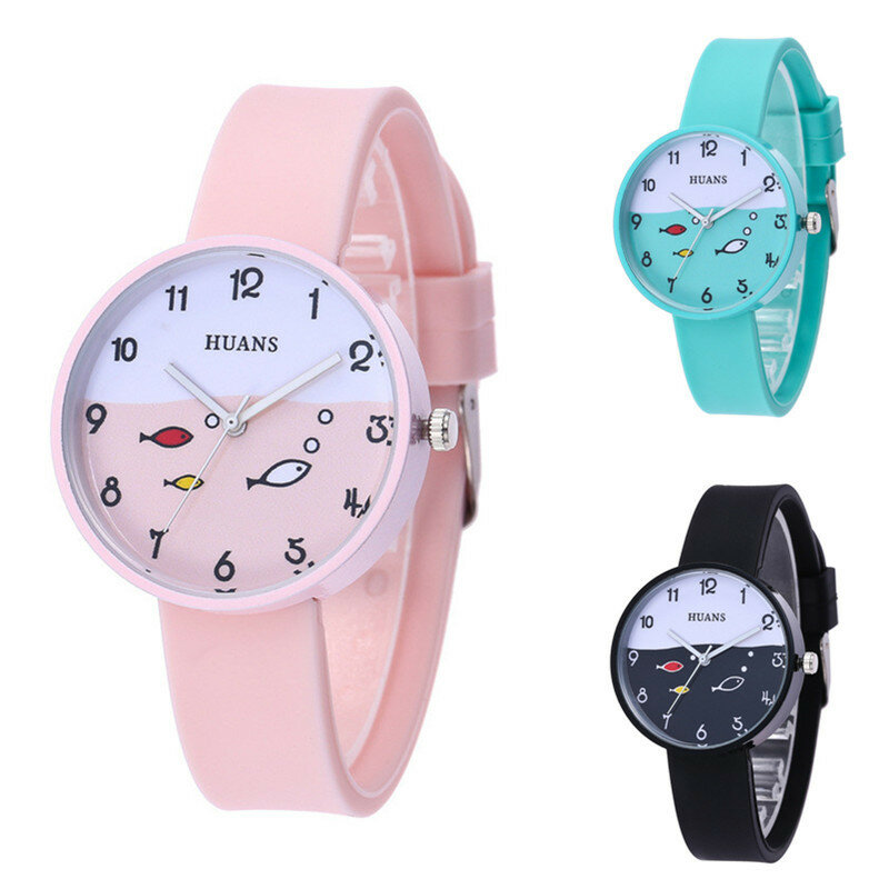 HUANS-최고급 브랜드 어린이 시계, 여성 소녀 시계, 어린이 쿼츠 시계, 간단하고 작은 신선한 실리콘 어린이 시계, 2019 년 신제품