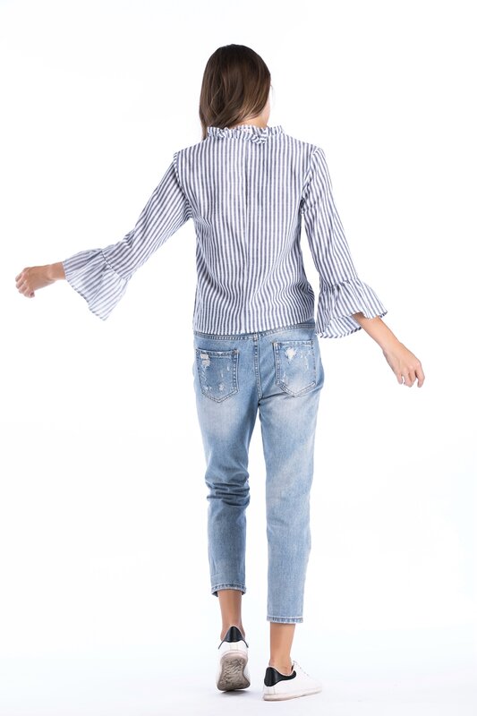 Blusa de manga larga a rayas para mujer, camisa con cuello en V, a la moda, 2021 50