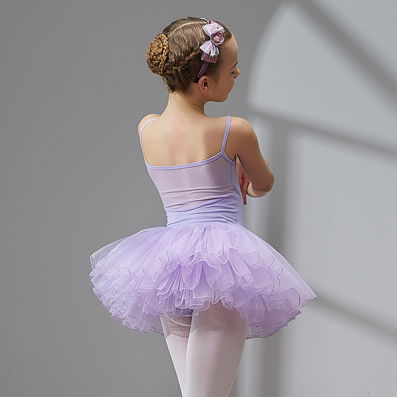 Vestido de Ballet y danza para niñas y niños, tutú de tul de manga corta de alta calidad
