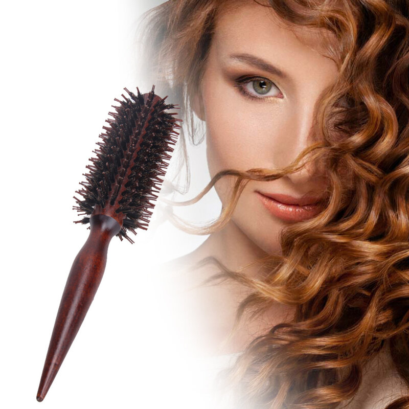 Przenośny grzebień do włosów grzebień okrągły antystatyczny kręcone szczotki naturalne włosie drewna uchwyt stylowy grzebień Hairdress Brosse Cheveux