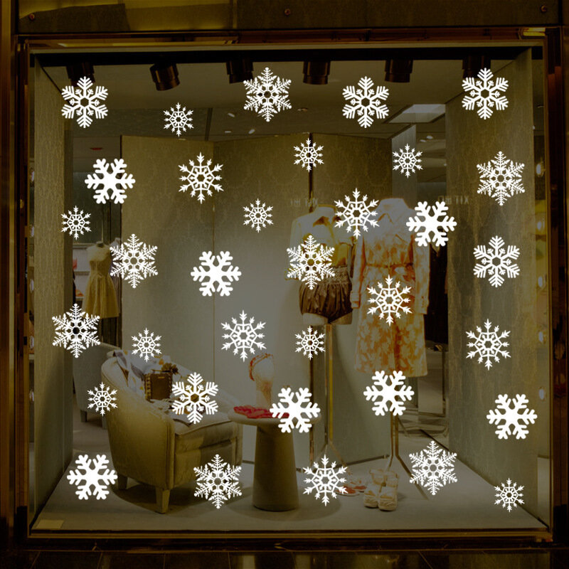 38 sztuk/partia Snowflake elektrostatyczne naklejki ścienne okno dzieci pokój dekoracje świąteczne naklejki na wystrój domu nowy rok tapety