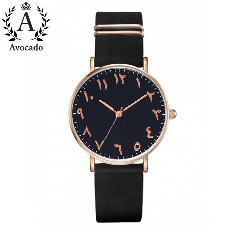 Moda arabski cyfrowy zegarek damskie zegarki kwarcowe ultra-cienka róża czarna skóra spersonalizowana bransoletka zegar