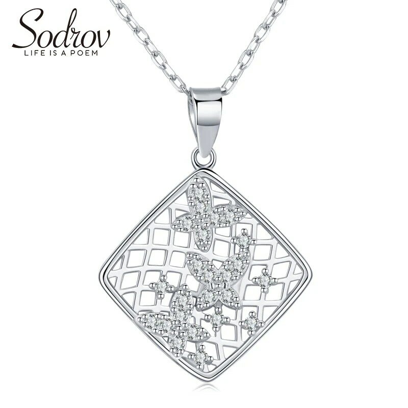 Sodrov borboleta net recém chegados 925 prata esterlina jóias finas para as mulheres na moda engagement link chain colares & pingentes