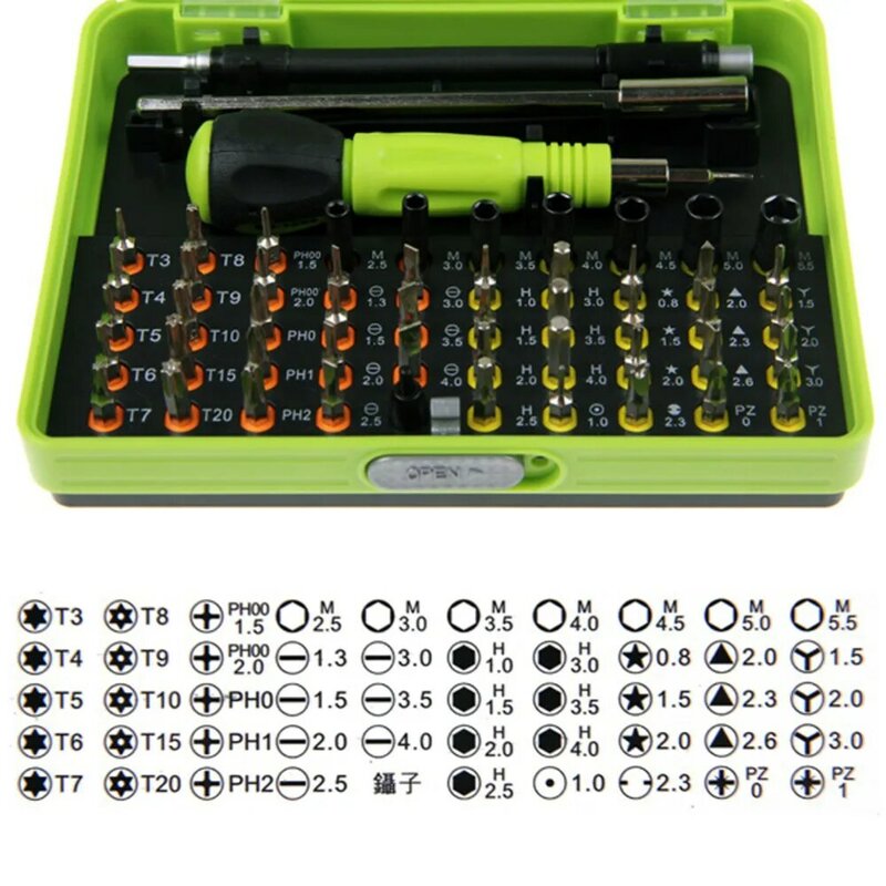 Conjunto de chaves de fenda 53 em 1, kit de ferramentas com pontas torx para conserto de telefone, notebook, computador