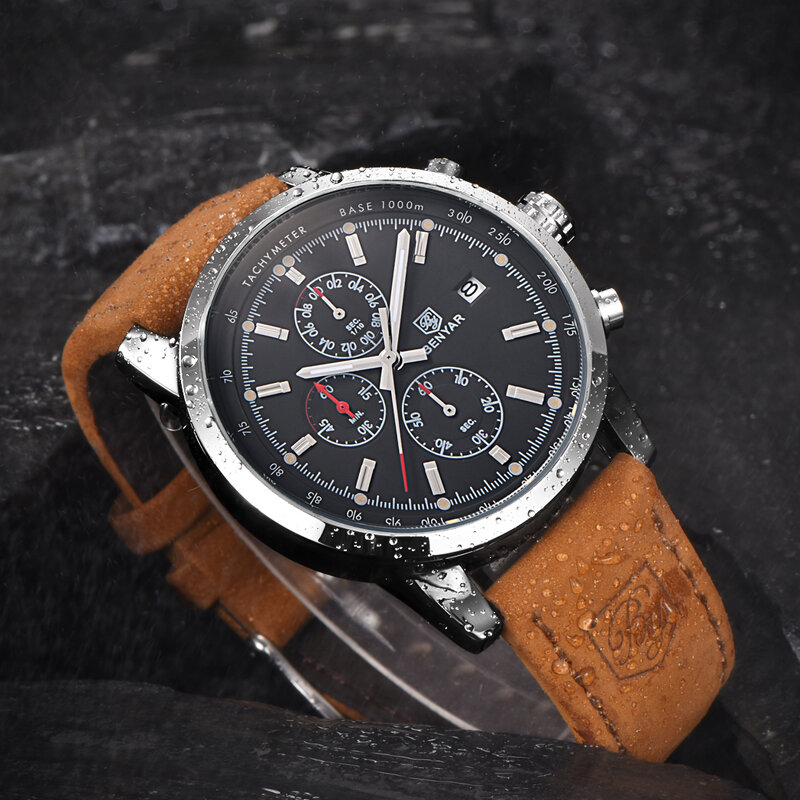 Modne męskie zegarki sportowe BENYAR z chronografem luksusowy zegarek kwarcowy wiodącej marki dla mężczyzn