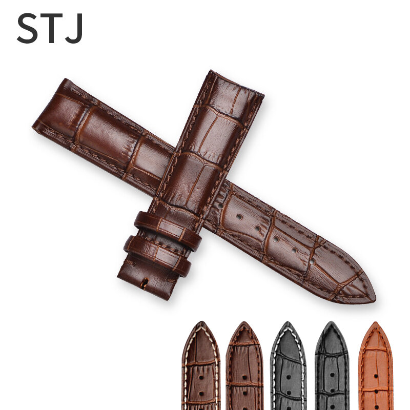 STJ-correa de Reloj de piel auténtica para hombre y mujer, banda de reloj negra de tamaño 18mm, 19mm, 20mm, 21mm, 22mm y 24mm