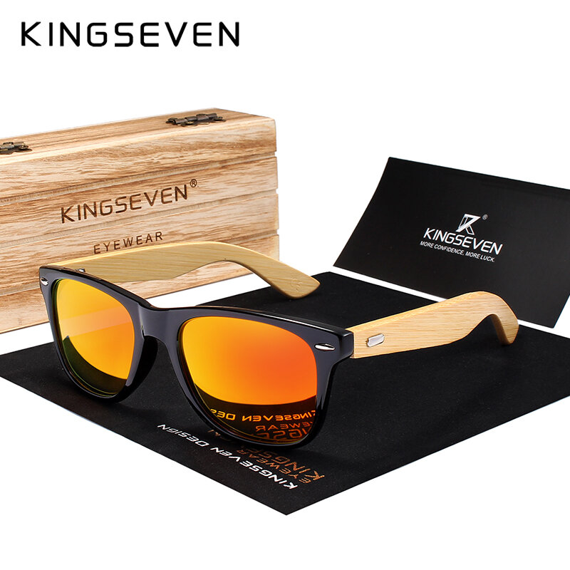 KINGSEVEN – Lunettes de soleil polarisantes Vintages, verres de soleil DESIGN en bambou, pour hommes et femmes, all in KINGSEVEN, lentilles miroirs