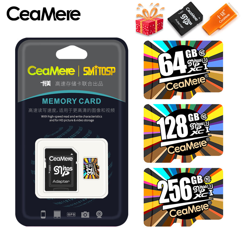 CeaMere 메모리 카드 256GB 128GB 64GB U3 UHS-3 32GB 마이크로 sd 카드 Class10 UHS-1 플래시 카드 메모리 Microsd TF/SD 카드 (태블릿 용)