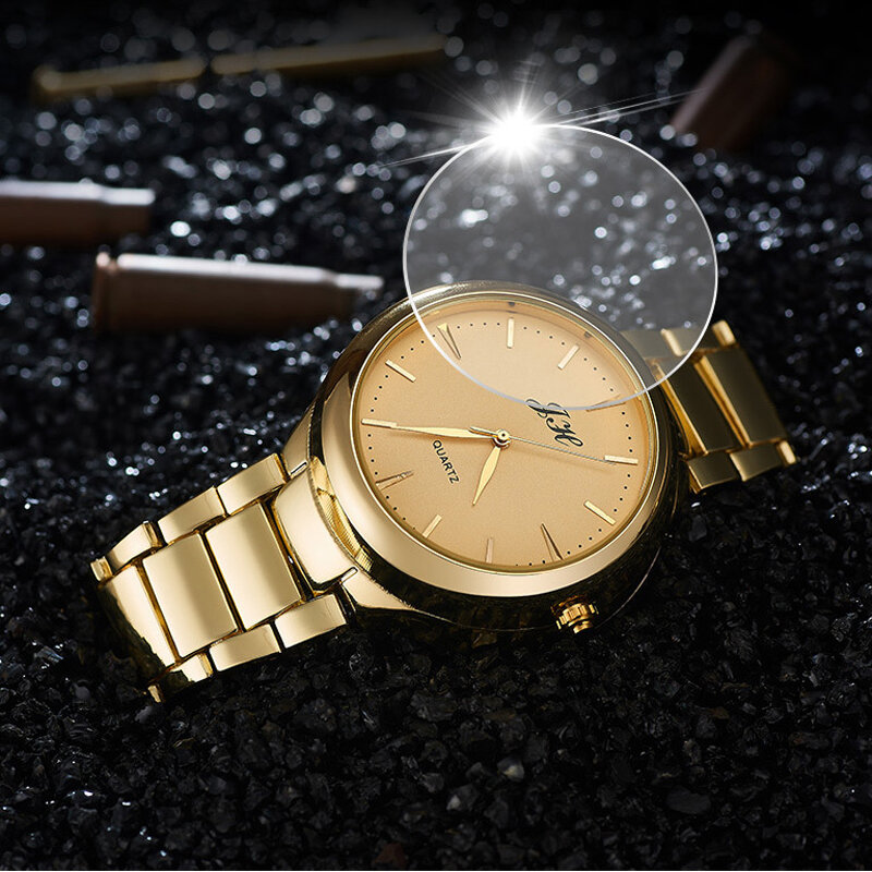 Relógio de pulso de quartzo de aço inoxidável de ouro de carga usb relógio de isqueiro cigarro flameless presente para o marido jh329