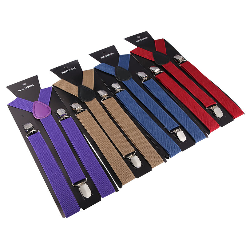 40 cores de couro elástico suspensórios homens com 3 clipes cintas vintage menina menino suspender calças casamento suspensorio para saia