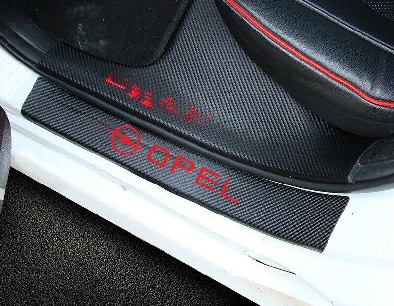Pegatina protectora para el alféizar de la puerta del coche, pegatina de fibra de carbono para Opel Astra H G J Insignia Mokka Zafira Corsa Vectra C D, 4 Uds.