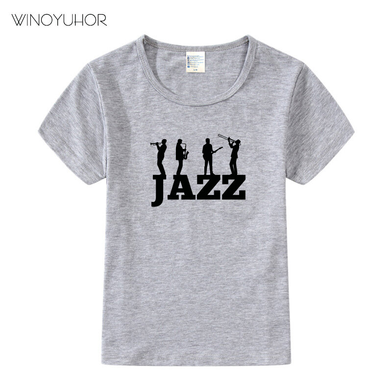 ジャズ-子供向けの音楽プリントTシャツ,半袖サマートップ,男の子と女の子向けのユーモラスなTシャツ