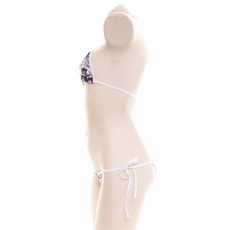 Bikini con estampado de Anime japonés para mujer, traje de baño de dos piezas con cuello Halter dividido, con cordones, para verano