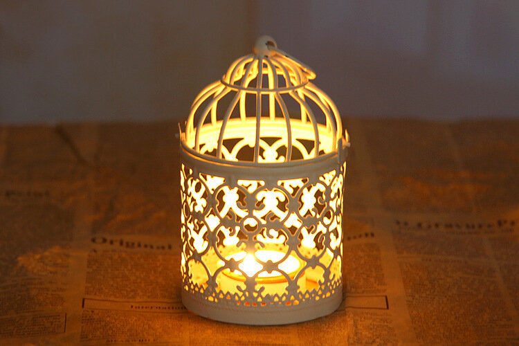 Candelabros huecos para decoración del hogar, candelabro colgante de jaula de pájaro, linterna nupcial, Vintage, JX 1137, 1 unidad