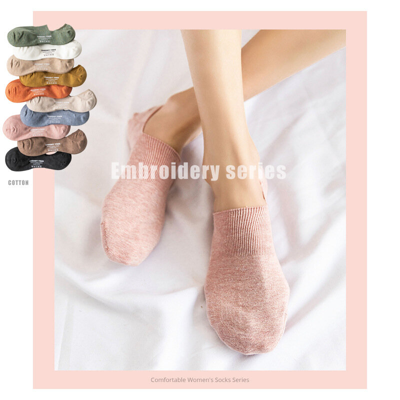 Meias 5 pares de algodão femininas, meias curtas de algodão coloridas do tornozelo doce para mulheres verão