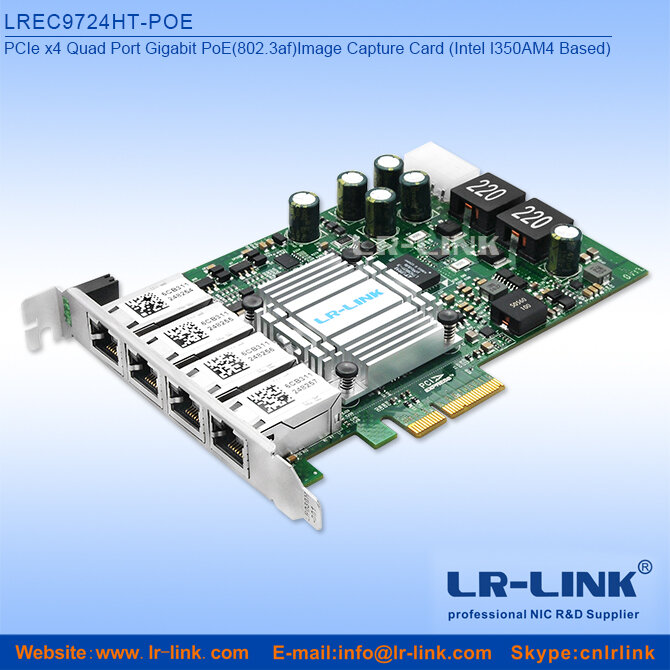 LR-LINK pcie x4クアッドポートgigabit poe (802.3af & 802.3at) 画像キャプチャカードインテルI350AM4ベース