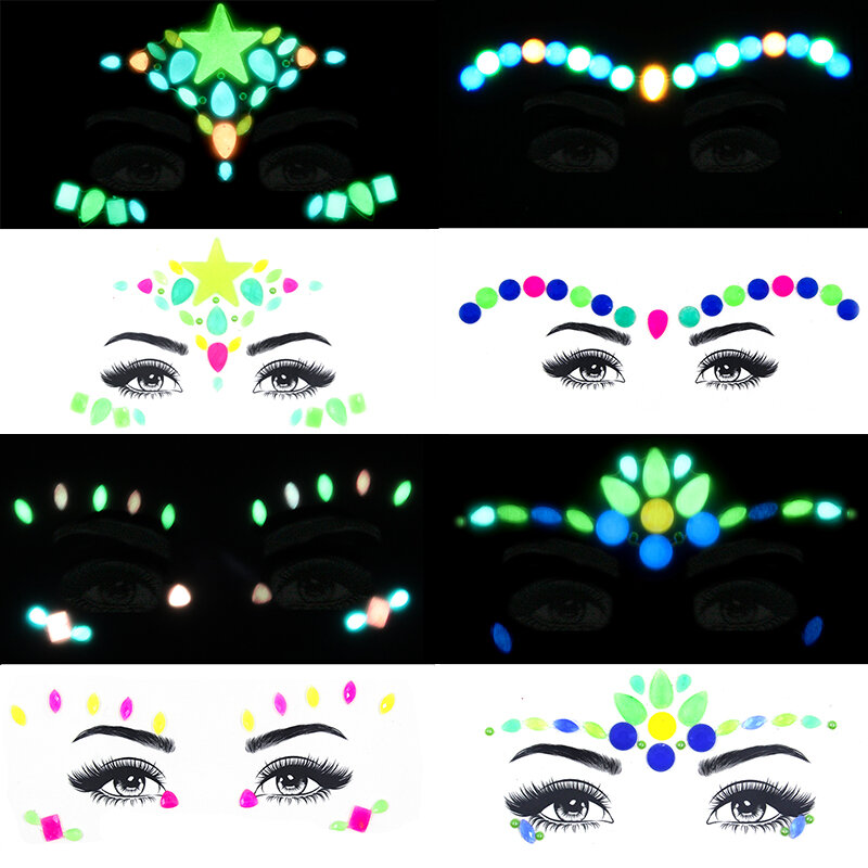 Halloween Gezicht Crystal Stickers Lichtgevende Gems Make Up Adhesive Tijdelijke Tattoo Body Art Gems Stickers