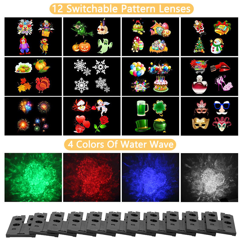 12 Pattern Outdoor waterproof led Christmas lights snowflake projection lawn lamp water wave Projector Halloween Christmas Decor